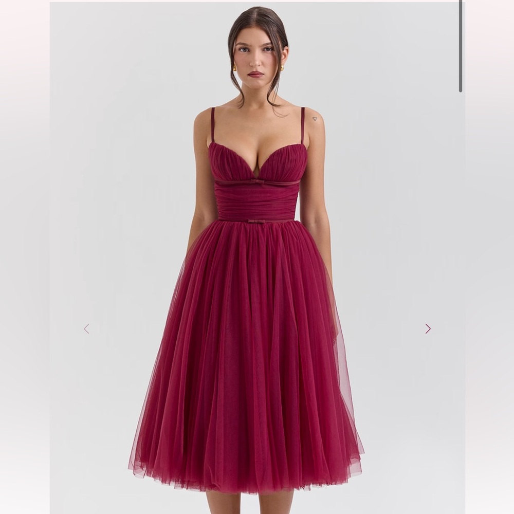 House of Cb COUNTESS Cabernet Tulle Midi Dress